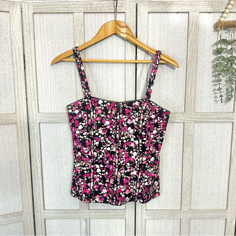 White House Black Market Meadow Flowers Bustier Corset Top Black Pink Size 4